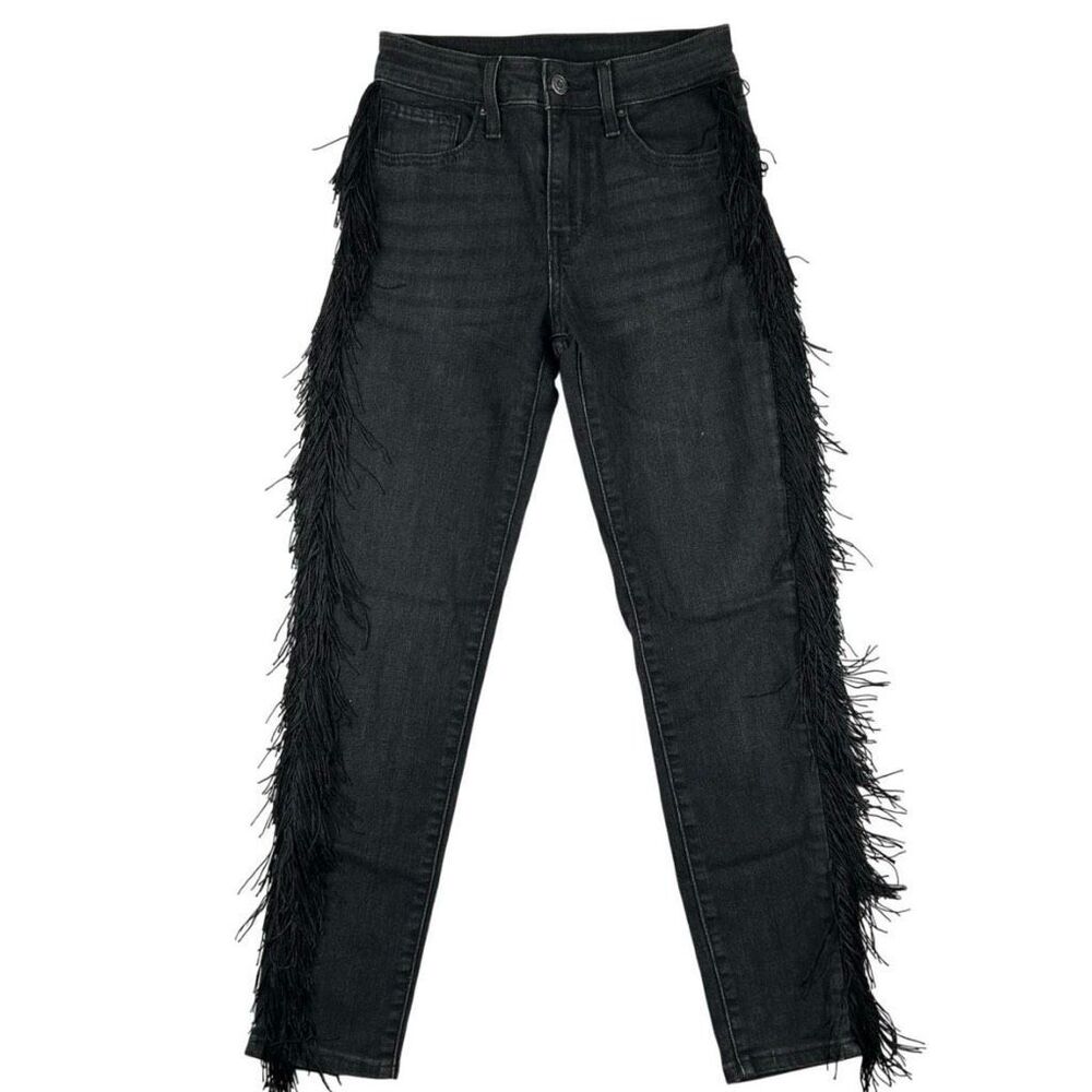 Levis 721 Jeans Women 29 Black High Rise Skinny Ankle Fringe Boho Western Denim